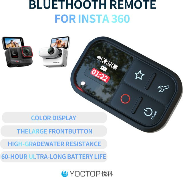 YOCTOP Bluetooth-Fernbedienung in Schwarz, wasserdichtes Zubehör für Insta360 X3, X4, X5, GO 3S und Ace Pro2 - Bild 1