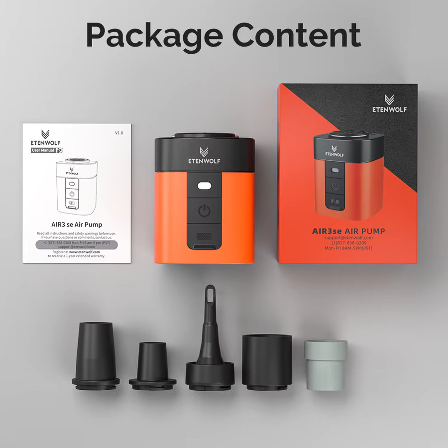 ETENWOLF AIR 3se Tragbare Mini-Elektropumpe Orange, 2-in-1 Wiederaufladbare Outdoor-Luftpumpe mit 2600mAh für Luftmatratzen, Isomatten und Schwimmreifen - Bild 7