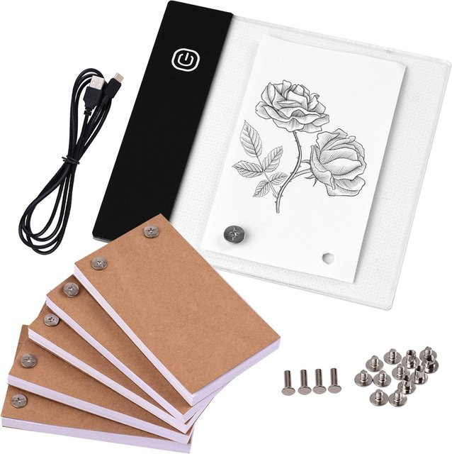 Binchi Outdoor Product Flipbook-Kit mit Mini-LED-Lichtpad, weißem Tablet-Design und 300 Blatt Flipbook-Papier inklusive Bindeschrauben zum Zeichnen - Bild 1