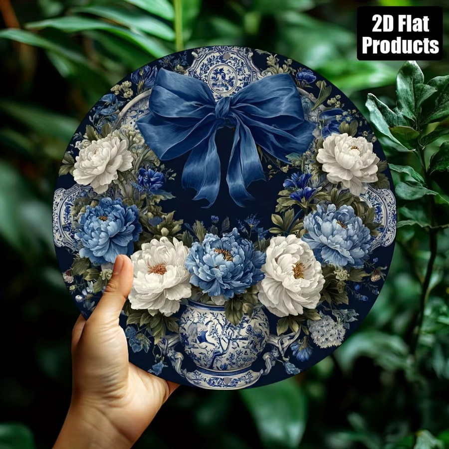 Rundes Metallschild von CIFBUY mit Blumen- und Schleifenmotiv als rustikale Wanddekoration, Durchmesser: 20 cm - Bild 2