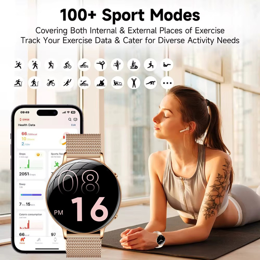 ChiBear Smartwatch für Damen in Gold mit AMOLED HD Display, GPS-Tracking, Bluetooth-Anruffunktion und wasserdichtem Design - Bild 5