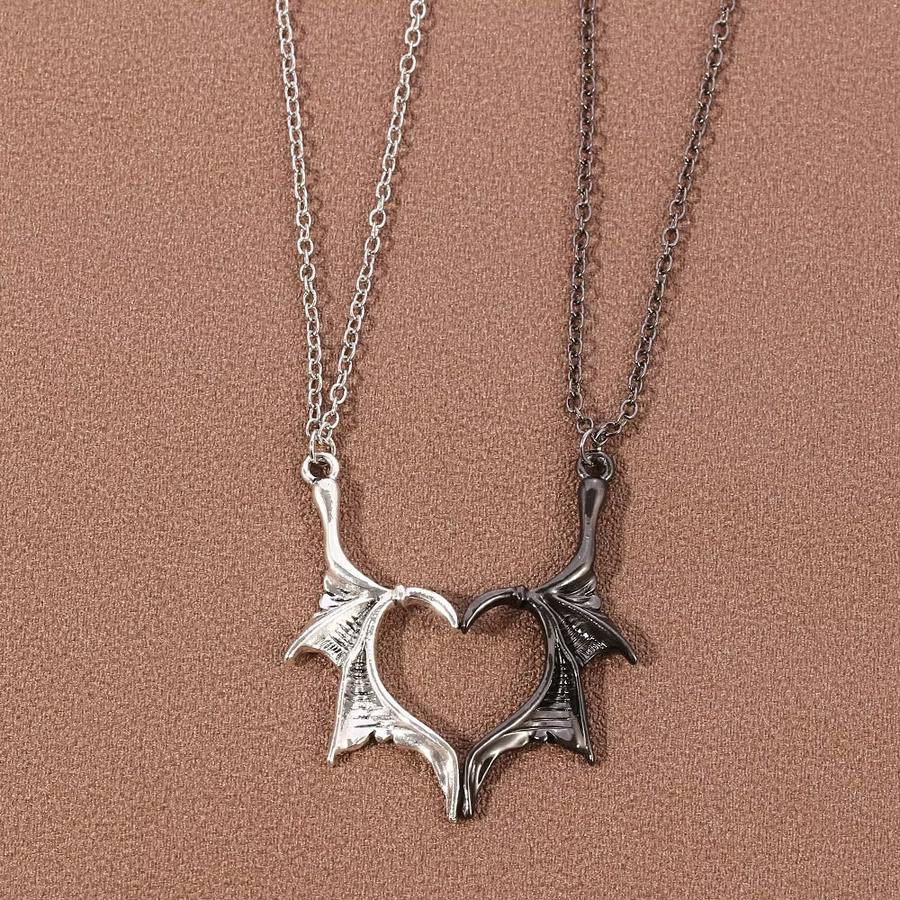 Halskette Gotisches Split-Flügel-Herz, Silber, Unisex - Bild 2