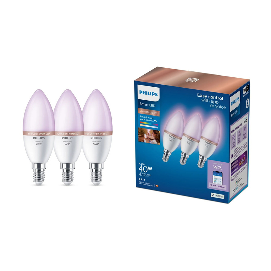 Philips WiZ LED Leuchtmittel E14 Kerzenform, 3er Set, RGBW, dimmbar, Weiß - Bild 2