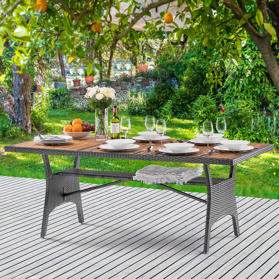 CASARIA Polyrattan Gartentisch Takeo Grau aus Akazienholz B/T/H: 190 x 90 x 74 cm - Bild 2