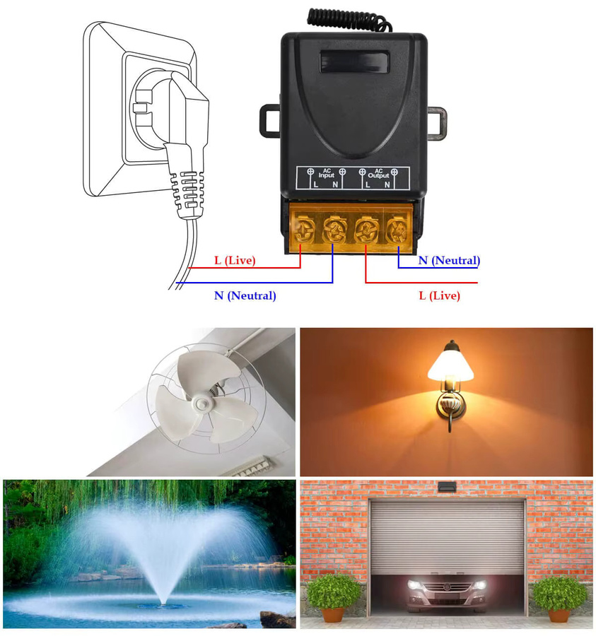 Szaoju RF Wireless Fernbedienung Schalter 433MHz mit 10A Relais für Licht, Lampe, Wasserpumpe und Tür-Zugangssystem in Schwarz - Bild 2
