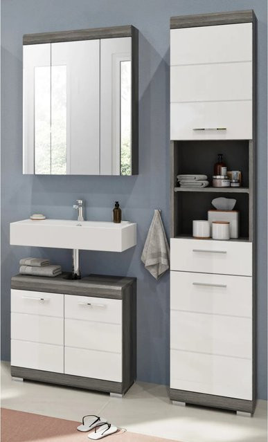 Inn.Furn Badmöbel-Set Shawn in Weiß Hochglanz und Grau, 3-teilig, Breite: 112 cm - Bild 1