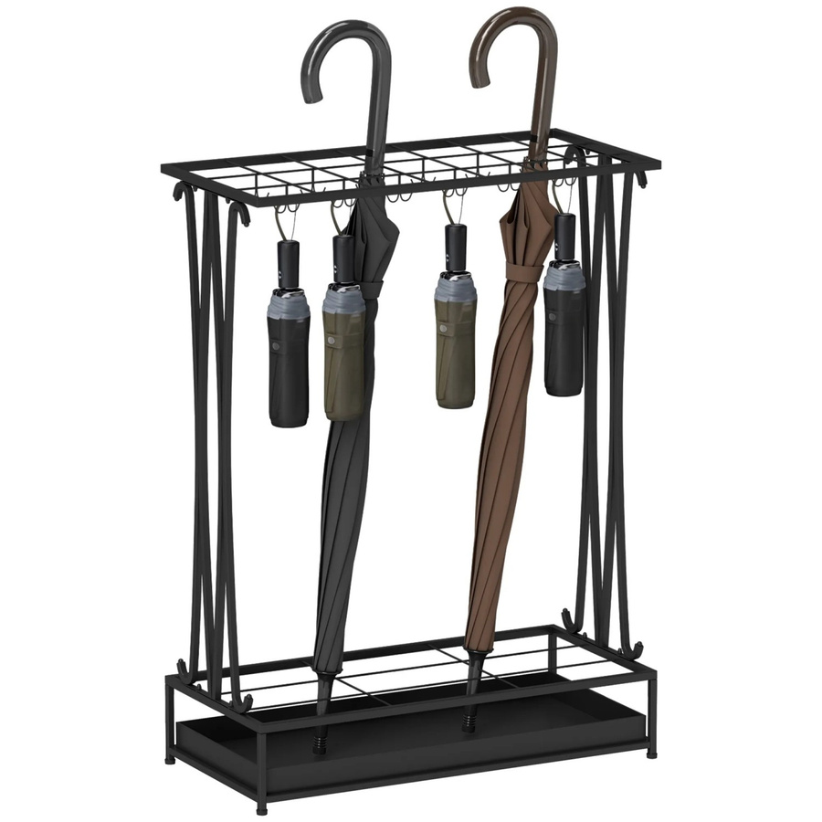HOMCOM Schirmhalter aus Stahl mit 24 Haken in Schwarz, B/T/H: 24 x 50 x 68 cm - Bild 2