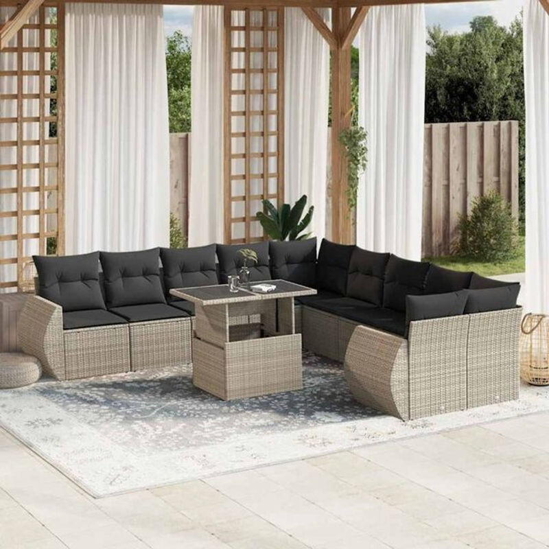 Vidaxl 11-tlg. Garten-Sofagarnitur aus Polyrattan mit Kissen in Grau und Anthrazit - Bild 1