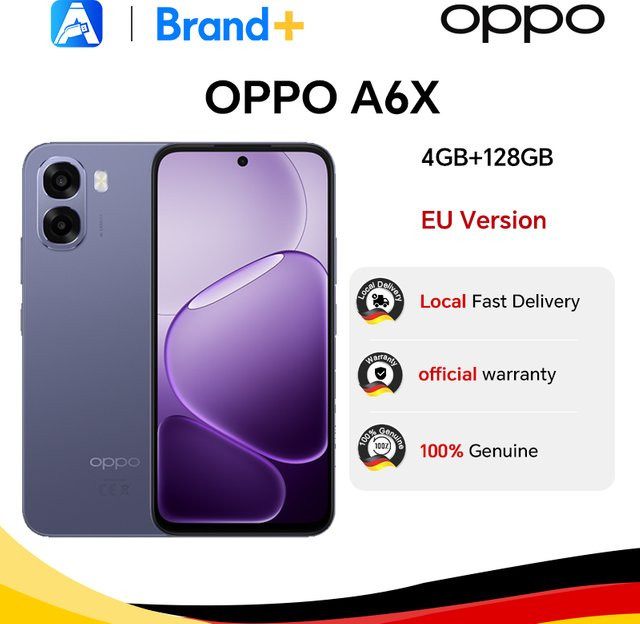 OPPO A6x Smartphone Blau mit 128 GB Speicher und 4 GB RAM, 6,75-Zoll-Display und 6100 mAh Akku, EU-Version - Bild 1