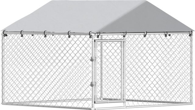 Aosom PawHut Außenzwinger für Hunde aus verzinktem Stahl mit abnehmbarem PE-UV-Dach und Ausbruchssicherung, Silber, B/T/H: 200 x 200 x 150 cm - Bild 1