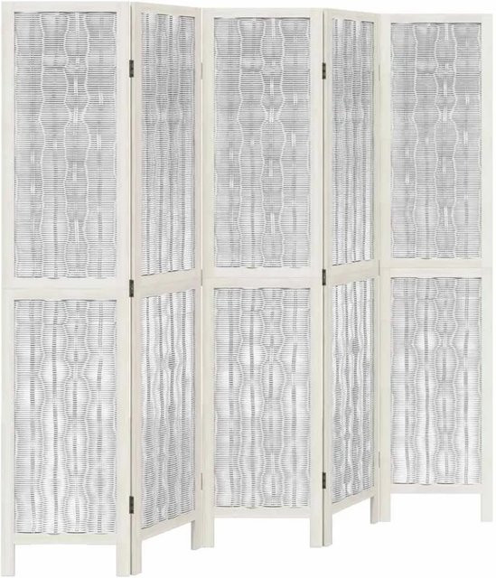 vidaXL 5-teiliger Raumteiler aus Paulownia-Massivholz und Weidenzweigen in Weiß, H: 180 cm - Bild 1
