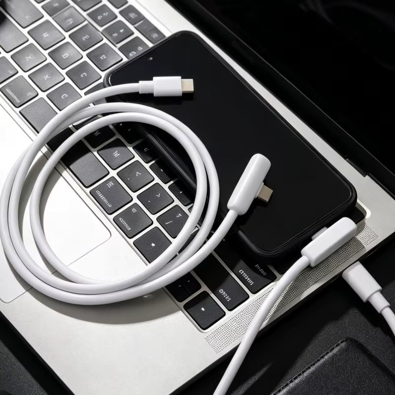 Superschnelles Dual Typ-C Ladekabel 100W 6A mit 90 Grad Winkel in Weiß für iPhone, Samsung, Xiaomi und Huawei - Bild 4