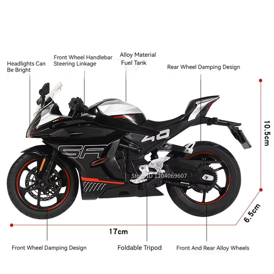 MAKEDA CFMOTO 450SR R1M Motorrad Modell, Maßstab 1:12, Metall, mit Licht und Sound - Bild 2