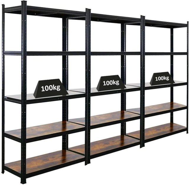 3er Set Wohnregal Ragnar von BERLINLODGE in Vintagebraun und Schwarz, Bücherregal und Büroregal mit verstellbaren Fachböden, H x B x T: 180 x 90 x 40 cm - Bild 1