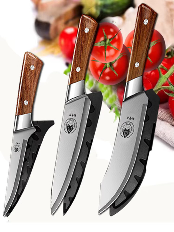 WXCOO Professionelles 3-teiliges Küchenmesser-Set aus Edelstahl in Braun mit Kochmesser, Gemüseschneidemesser und Ausbeinmesser - Bild 6