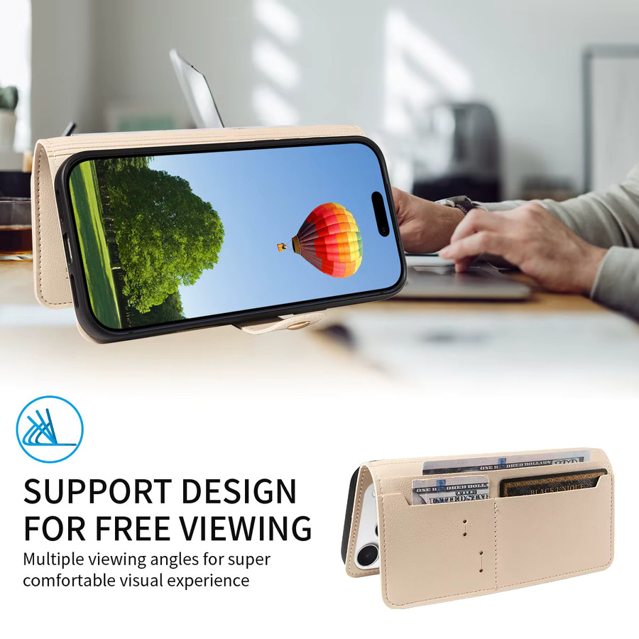 Beige TPU-Leder-Handyhülle im Brieftaschenstil für Apple iPhone Modelle als Anti-Drop Schutzhülle - Bild 4
