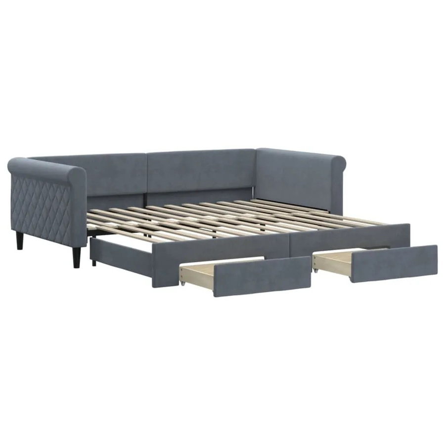 vidaXL Tagesbett aus Samt mit ausziehbaren Schubladen in Dunkelgrau, B/T/H: 100-120 x 200 x 68 cm - Bild 2