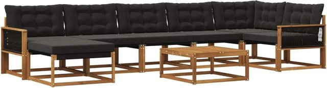 vidaXL Outdoor-Sofagarnitur L-Form aus Akazienholz mit 8 Kissen in Natur und Schwarz - Bild 1
