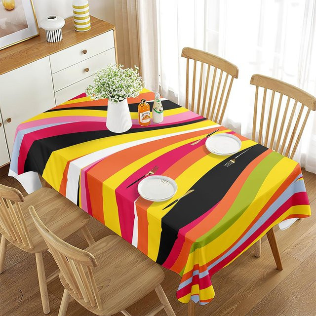 Gestreifte Tischdecke von Fancy Style Studio in Regenbogenfarben, rechteckige Tischabdeckung mit horizontalen Linien in Rot, Gelb, Blau und Grün, B/T: 70 x 70 cm - Bild 1