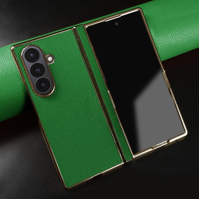 Lychee Echte Lederhülle für Samsung Galaxy Z Fold 7 6 5 4 3 in Grün - Bild 1