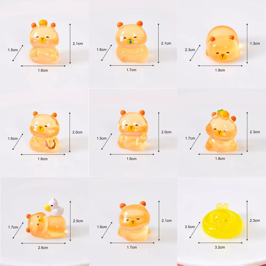 MICROUND Mini-Capybara-Figuren, 9-teiliges Set, im Dunkeln leuchtend, Harz - Bild 2