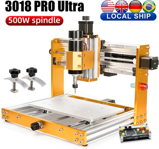 JEEL 3018 Pro Ultra CNC-Fräsmaschine 500W Vollmetall-Graviermaschine in Gold mit GRBL Offline, Endschalter und E-Stop für Metall, Holz, Acryl, PCB und MDF - Bild 1