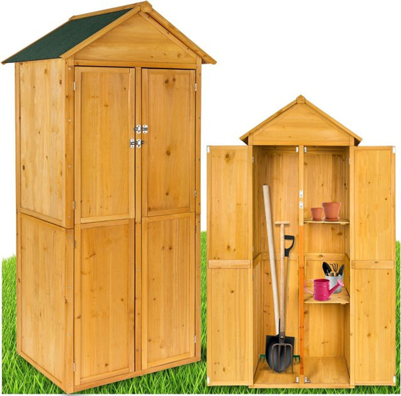 tectake Gartenschrank aus imprägniertem Nadelholz mit Satteldach und Bitumen-Dachpappe in Natur im Landhausstil, B/T/H: 80,5 x 60 x 213,5 cm - Bild 1