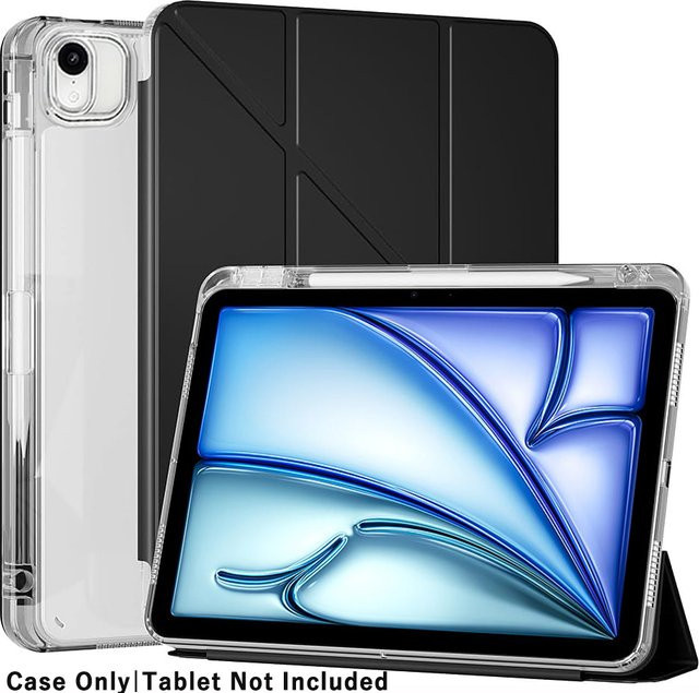 QIJUN Faltbare transparente Tablet-Hülle für iPad Air 11 Zoll 2024 M2 und iPad Air 11 2025 M3 mit magnetischem Ständer und Acryl-Rückseite in Gelb - Bild 1