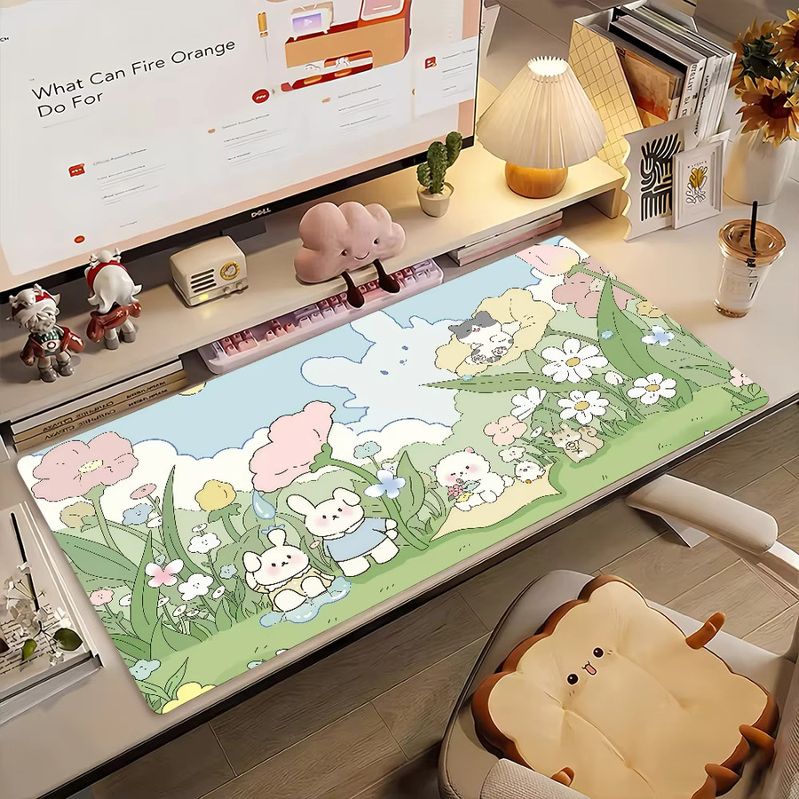 Rutschfestes Anime Mauspad mit rosa Kaninchen Design als Schreibtischunterlage für PC und Laptop in Pink und Multicolour - Bild 2