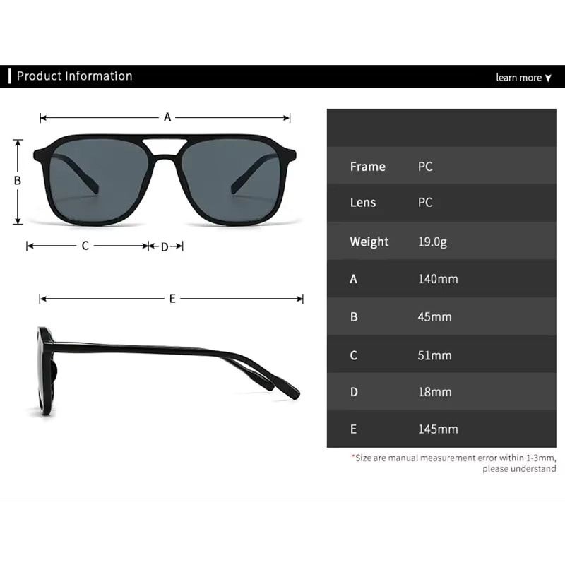 TOYEARN Sonnenbrille, Quadrat, Vollrand, Schwarz, Unisex - Bild 2