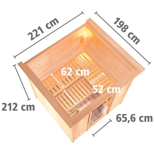 Karibu Sauna Sindi Bio-Kombi-Sauna für 4 Personen mit 9 kW Bio-Kombi-Saunaofen und externer Steuerung, beige, B/T/H: 221 x 198 x 212 cm - Bild 2