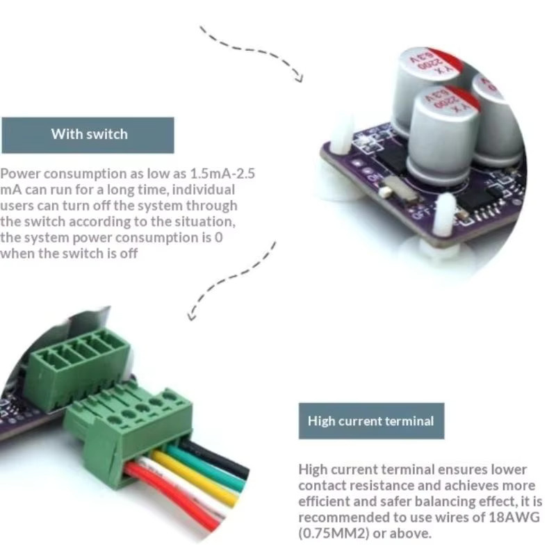 BMS 6A Hybrid Aktiver Ausgleich Equalizer Balancer für 3S 4S 6S 8S 17S LiFePO4 und 18650 Lithium-Batterien in Multicolour - Bild 3