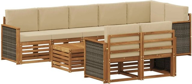 vidaXL Sofagarnitur aus Massivholz Akazie im Latten-Design in Braun und Natur-Beige - Bild 1