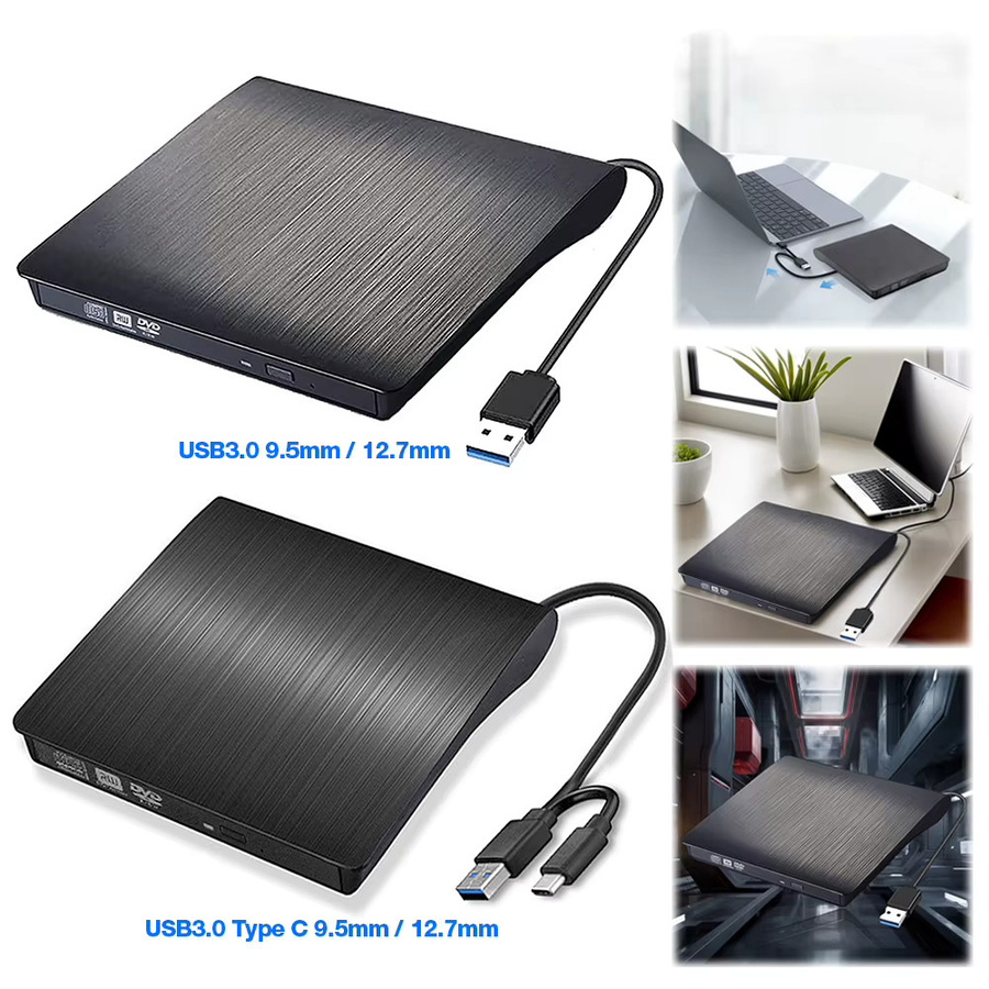 APWIKOGER Externes USB 3.0 CD/DVD Laufwerk mit USB-C Anschluss, Schwarz, Kompatibel mit Windows und Mac OS - Bild 3