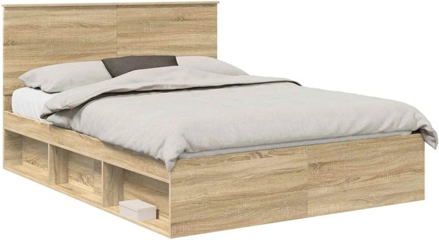 vidaXL Bettrahmen Sonoma-Eiche aus massivem Kiefernholz, B/T/H: 153 x 153 x 200 cm - Bild 1