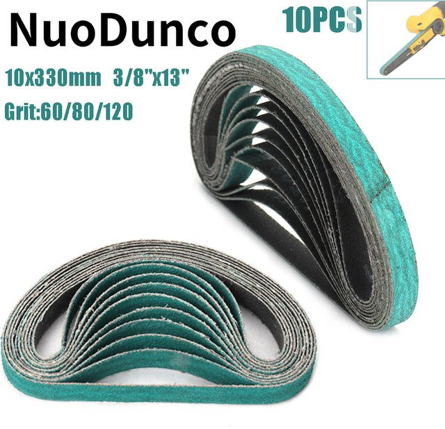 NuoDunco Schleifband Set 10 Stück für Metall und Holz, Körnung P60/P80/P120, Breite: 10 mm, Länge: 330 mm - Bild 1