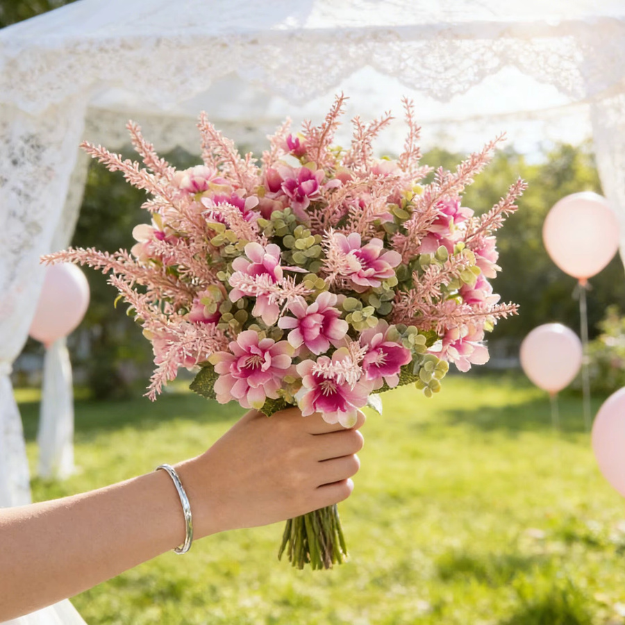 ZQCY Künstliche Chrysanthemen Seidenblumen in Rot und Pink für Hochzeitskränze, Brautstrauß und Tischdekoration - Bild 2