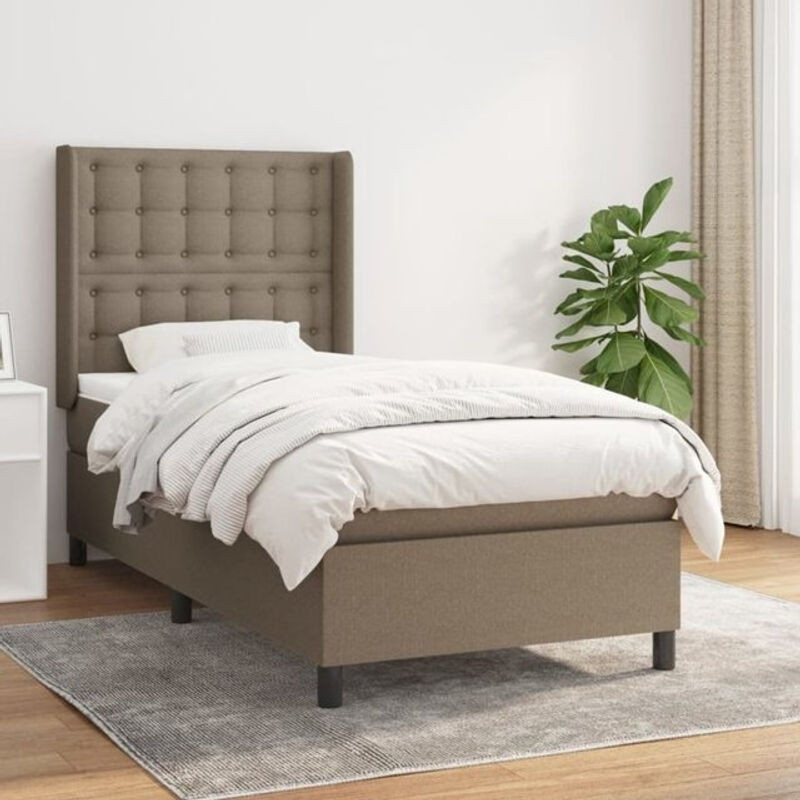 vidaxl Boxspringbett mit Matratze in Taupe meliert und Weiß aus Stoff und Holzwerkstoff B/T/H: 90 x 190 x 128 cm - Bild 1