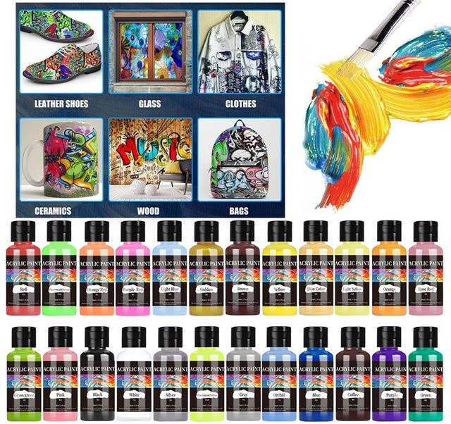 Hochwertige Acrylfarben für Stoff, Kleidung, Leder und DIY-Projekte, Set mit 30 ml pro Flasche, Farben: Lila und Mehrfarbig - Bild 1