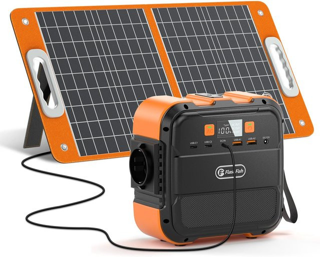 Flashfish A101+TSP60 Tragbare Powerstation mit 98Wh/26400mAh Li-Ionen-Akku, 120W AC-Ausgang und 6 Ausgangsports in Orange - Bild 1