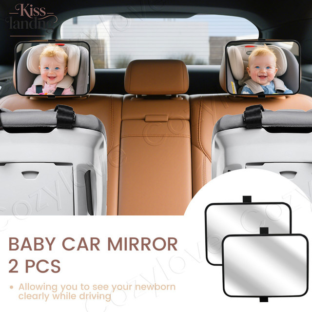 Kisslanding Baby-Autospiegel Set in Schwarz, verstellbarer und bruchsicherer Rücksitz-Sicherheitsspiegel zur Beobachtung von Säuglingen, 2er-Pack - Bild 1