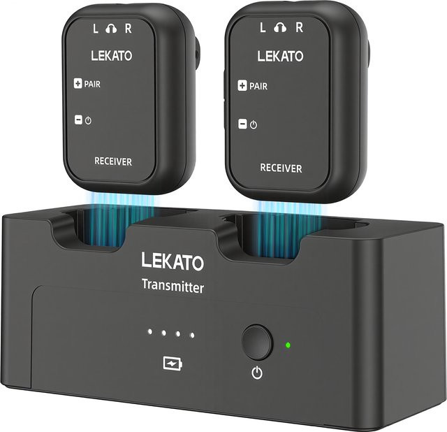Lekato MS-40 Kabelloses In-Ear Ohrhörer-Monitorsystem in Schwarz mit 2,4G Technologie, Ladeetui, Sender, 2 Empfängern und Audiokabel - Bild 1