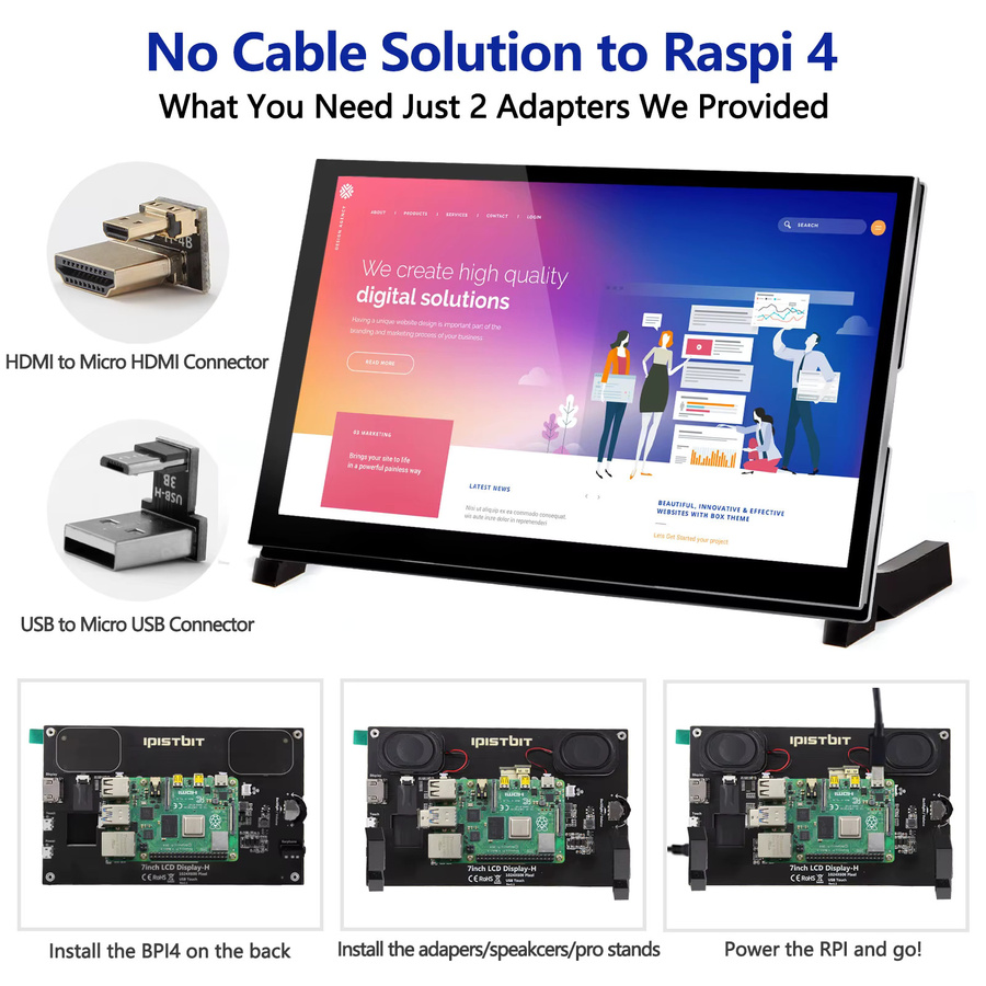 iPistBit 10,1 Zoll IPS HD LCD HDMI Touchscreen Display in Schwarz für Raspberry Pi 5 4B 3B+ und AIDA64 PC Sekundärbildschirm mit 1024 x 600 Auflösung - Bild 2