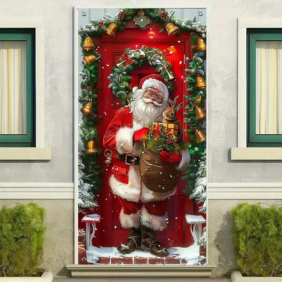 VIKAMA Weihnachtliche Schneemann Wandtapisserie als dekoratives Banner für Weihnachten und Outdoor-Dekoration, Mehrfarbig, B/H: 90 x 180 cm - Bild 1