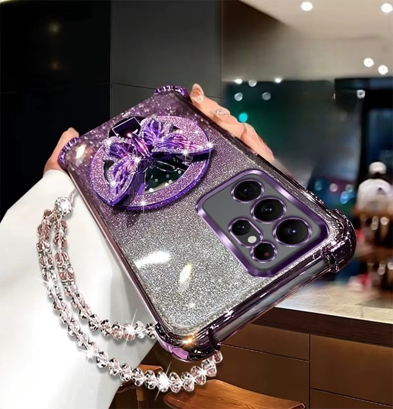 Glitzernde Schmetterlings-Handyhülle mit Kristall-Design für Samsung Galaxy S25 Edge S24 S23 S22 S21 S20 FE Ultra Plus in Pink, stoßfeste Schutzhülle - Bild 4