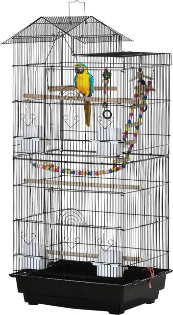 PawHut Vogelkäfig von Aosom in Schwarz mit 4 Futterbehältern und 3 Sitzstangen für Wellensittiche, Nymphensittiche, Zeisige und Kanarienvögel, H x B x T: 100 x 46 x 36 cm - Bild 1
