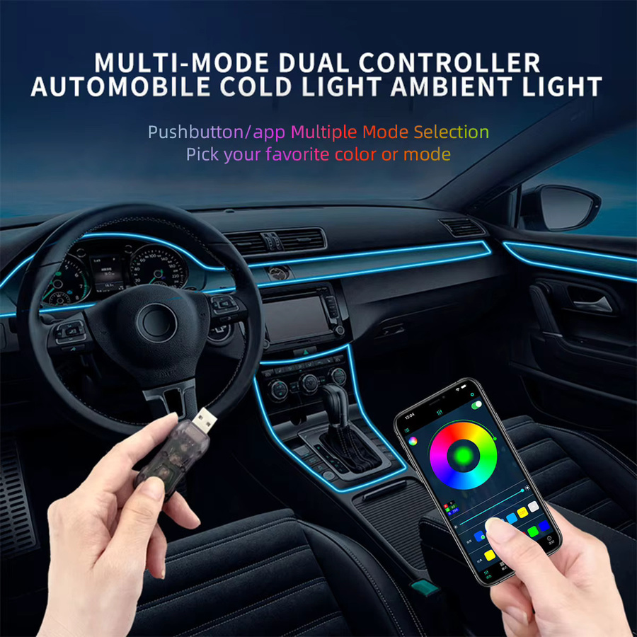 KEVANLY RGB LED Umgebungslicht für dein Auto mit USB-Anschluss und Fiber Optic Neon Flex in Multicolour - Bild 4
