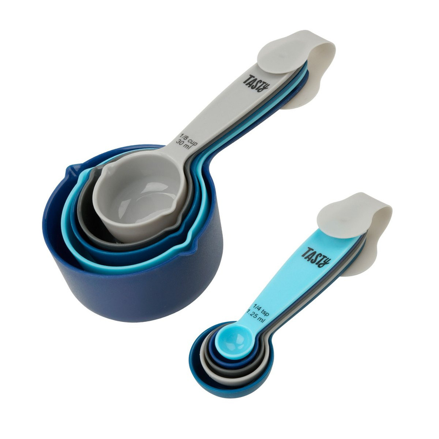 Tasty 10-teiliges Messbecher und Messlöffel-Set aus Kunststoff in Blau mit aufgedruckter Skala und Nesting-Funktion - Bild 1