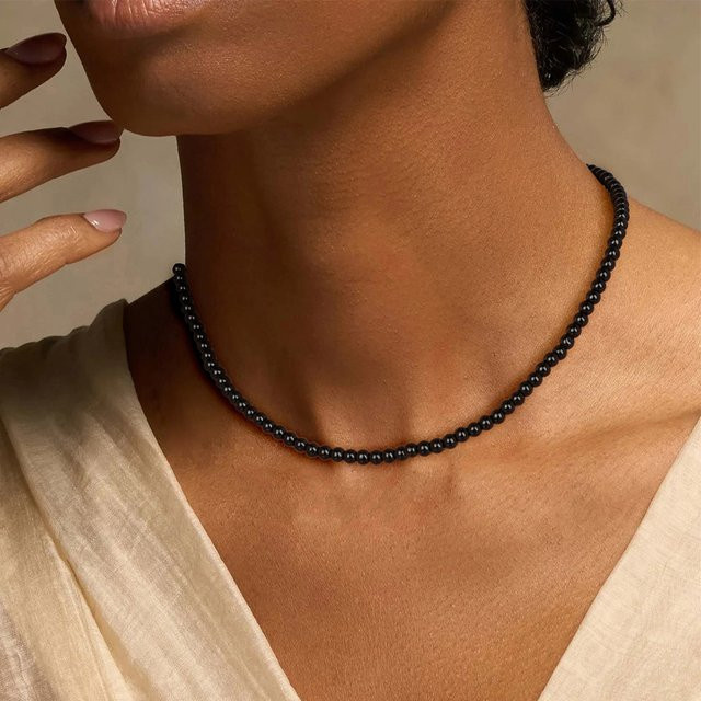 vinswet Halskette Obsidian, Schwarz, Perlen, Unisex - Bild 1