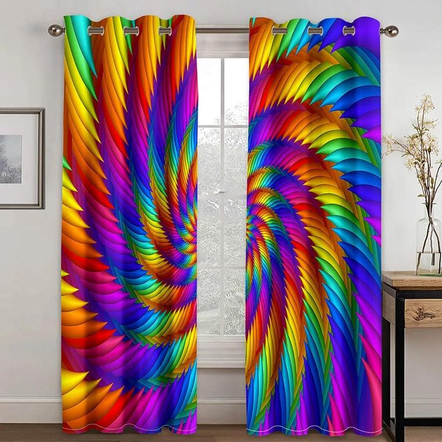 Zeitgenössische Verdunkelungsvorhänge mit Regenbogen-Design in Mehrfarbig, Breite: 55 cm, Höhe: 120 cm - Bild 1